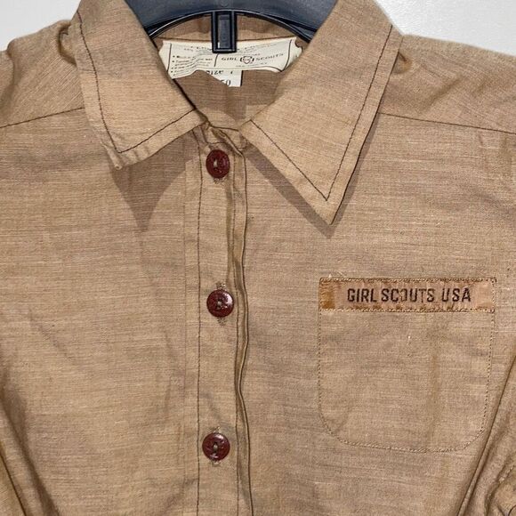 Girl Scouts of America Kid's Brown Belted Official Uniform Shirt Dress Size 7 - Picture 3 of 8